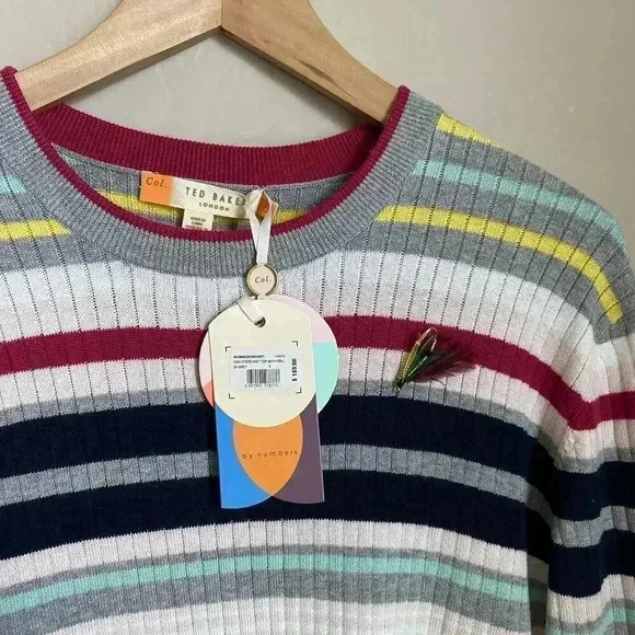 Ted Baker Striped Knit Long Sleeve Top Size 12 - Picture 4 of 9